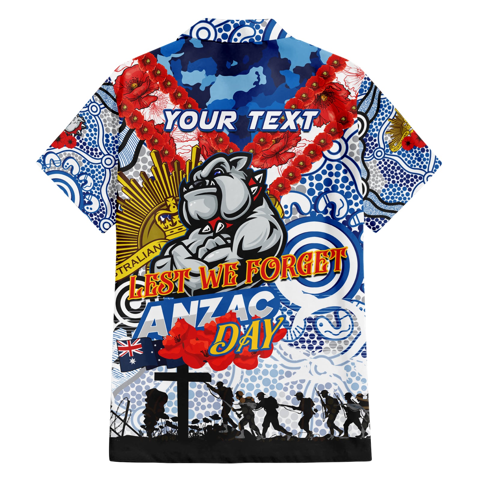 Personalised Bulldogs ANZAC Day Hawaiian Shirt Aboriginal Rising Sun - Vibe Hoodie Shop