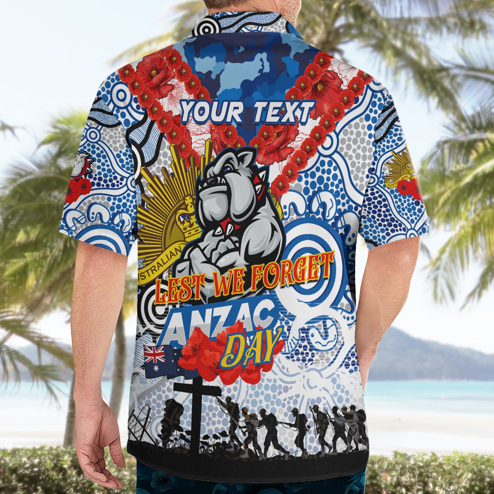 Personalised Bulldogs ANZAC Day Hawaiian Shirt Aboriginal Rising Sun - Vibe Hoodie Shop