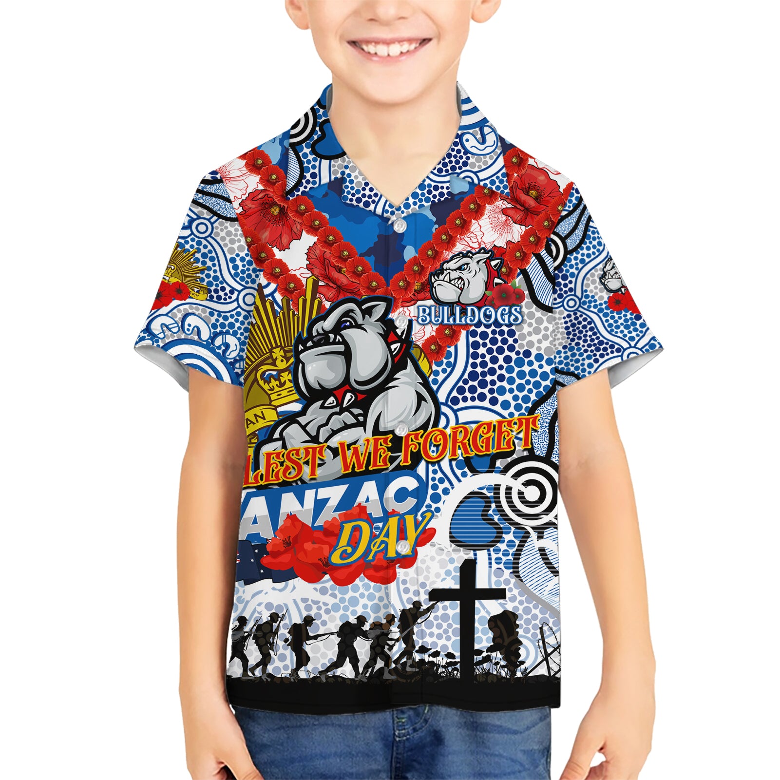 Personalised Bulldogs ANZAC Day Hawaiian Shirt Aboriginal Rising Sun - Vibe Hoodie Shop