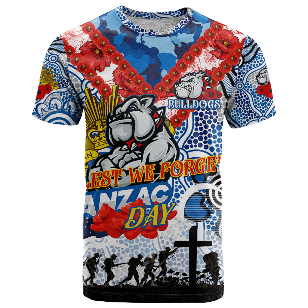 Personalised Bulldogs ANZAC Day T Shirt Aboriginal Rising Sun - Vibe Hoodie Shop