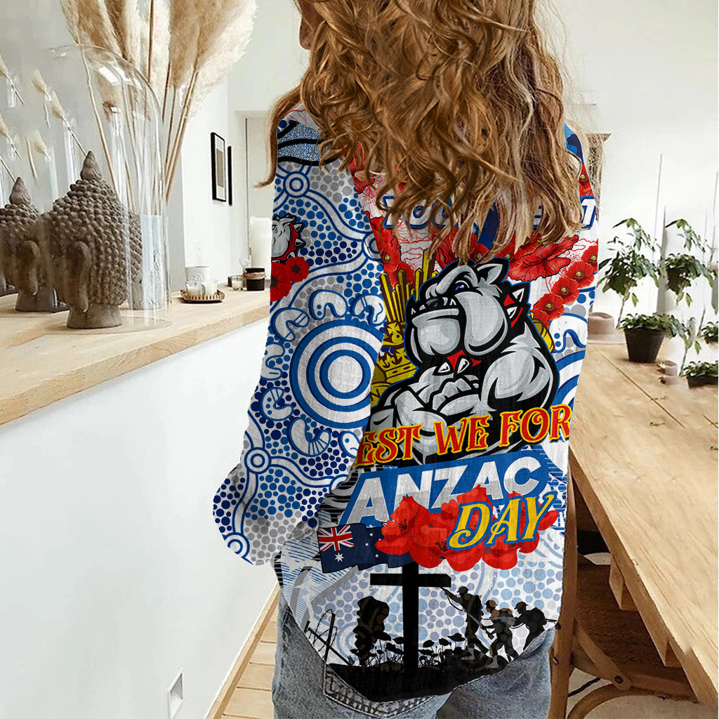 Personalised Bulldogs ANZAC Day Women Casual Shirt Aboriginal Rising Sun - Vibe Hoodie Shop