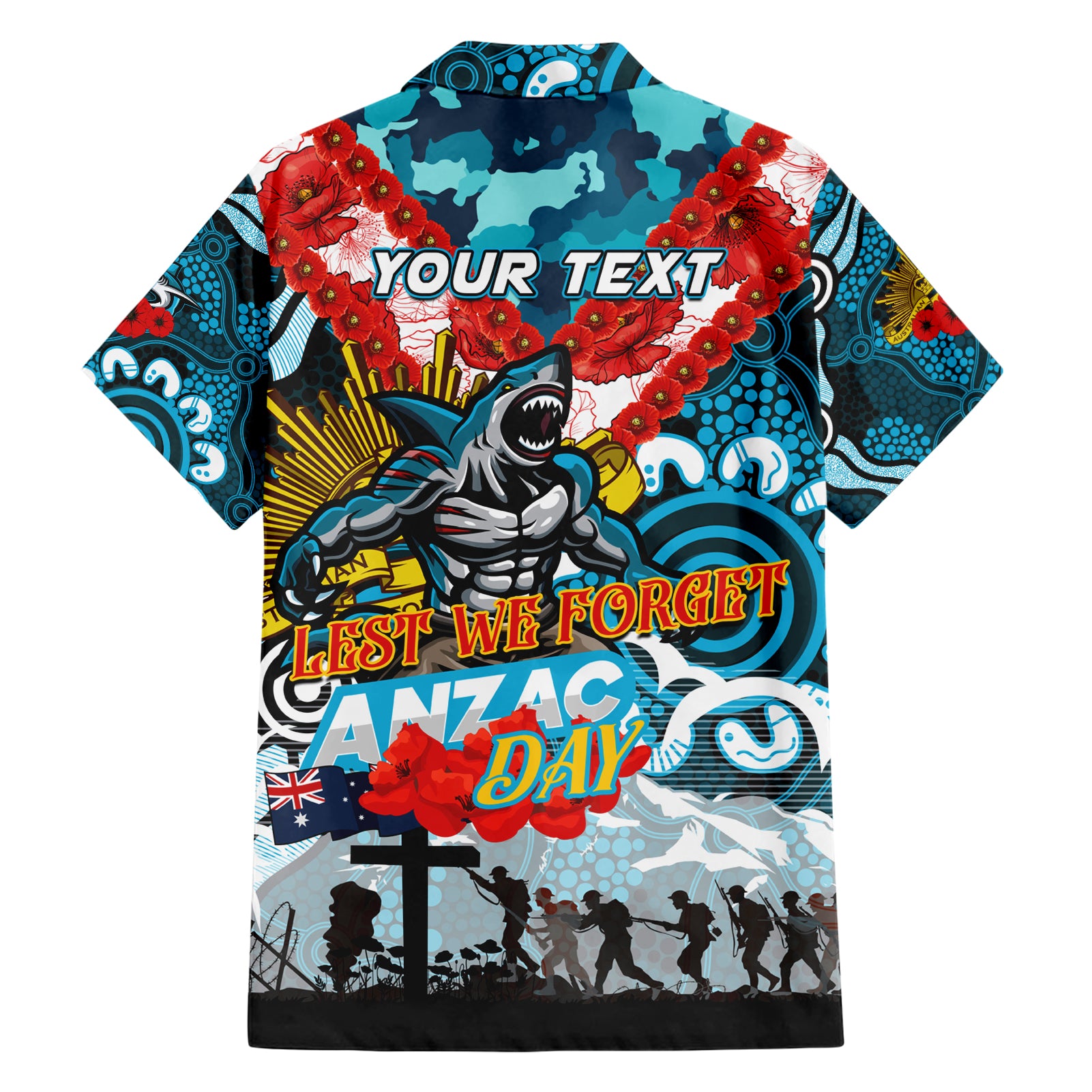 Personalised Sharks ANZAC Day Hawaiian Shirt Aboriginal Rising Sun - Vibe Hoodie Shop