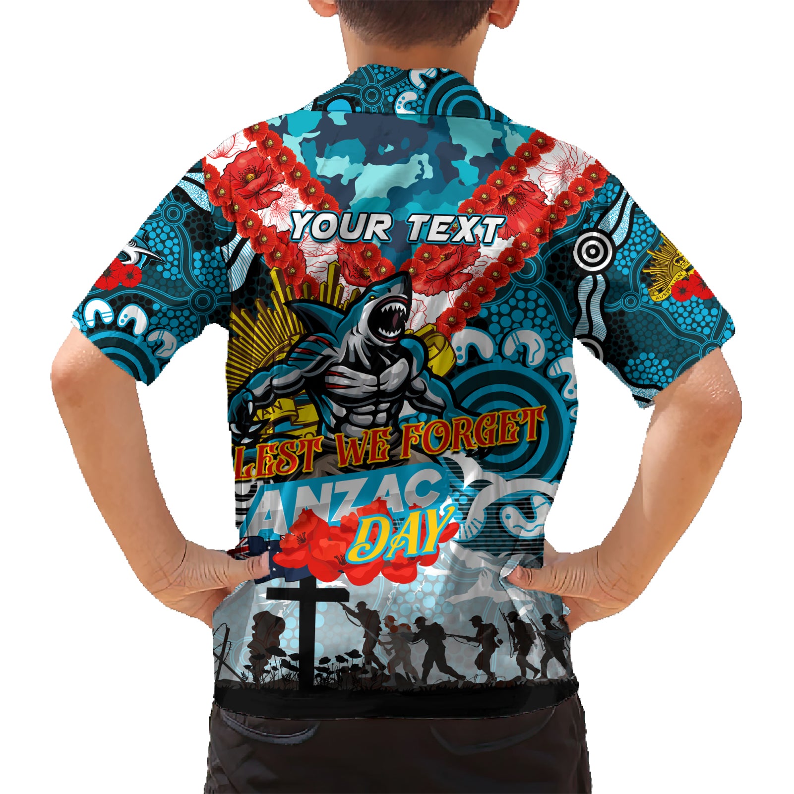 Personalised Sharks ANZAC Day Hawaiian Shirt Aboriginal Rising Sun - Vibe Hoodie Shop