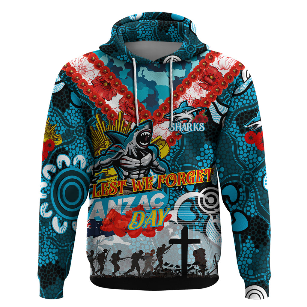 Personalised Sharks ANZAC Day Hoodie Aboriginal Rising Sun - Vibe Hoodie Shop
