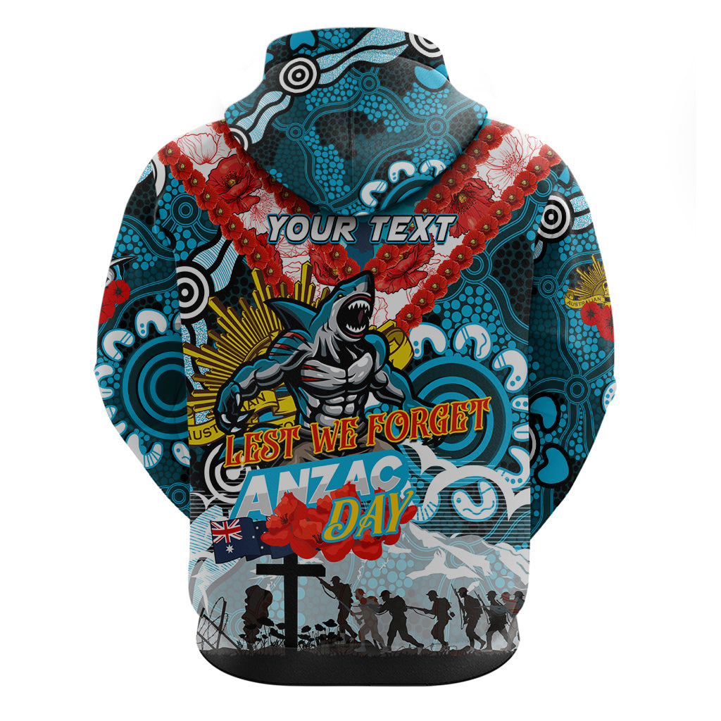 Personalised Sharks ANZAC Day Hoodie Aboriginal Rising Sun - Vibe Hoodie Shop