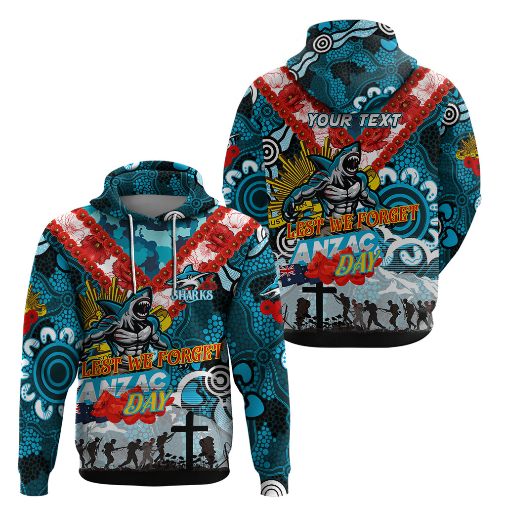 Personalised Sharks ANZAC Day Hoodie Aboriginal Rising Sun - Vibe Hoodie Shop