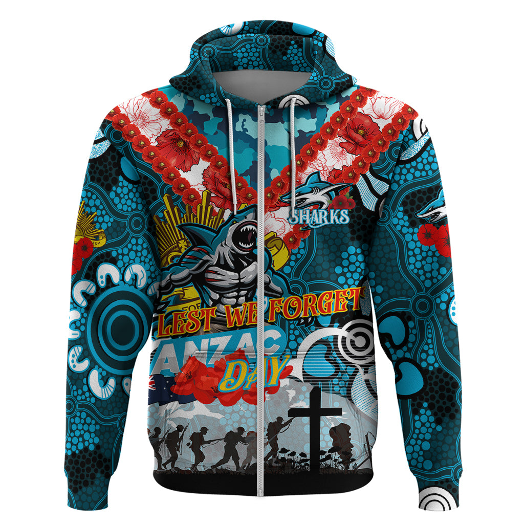 Personalised Sharks ANZAC Day Hoodie Aboriginal Rising Sun - Vibe Hoodie Shop