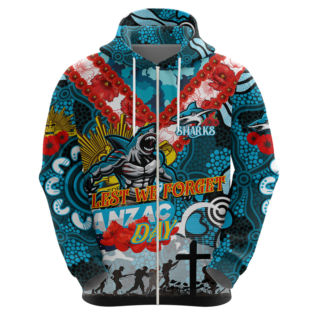 Personalised Sharks ANZAC Day Hoodie Aboriginal Rising Sun - Vibe Hoodie Shop
