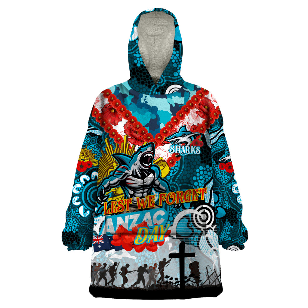 Personalised Sharks ANZAC Day Wearable Blanket Hoodie Aboriginal Rising Sun - Vibe Hoodie Shop