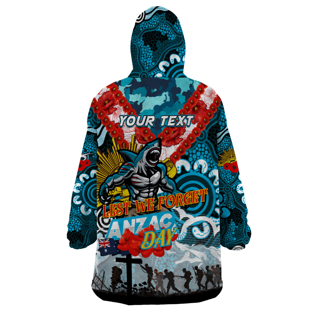 Personalised Sharks ANZAC Day Wearable Blanket Hoodie Aboriginal Rising Sun - Vibe Hoodie Shop