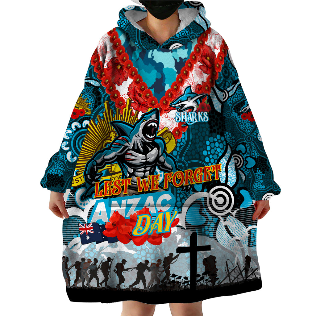 Personalised Sharks ANZAC Day Wearable Blanket Hoodie Aboriginal Rising Sun - Vibe Hoodie Shop