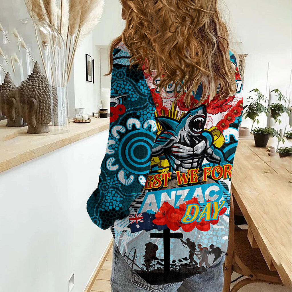 Personalised Sharks ANZAC Day Women Casual Shirt Aboriginal Rising Sun - Vibe Hoodie Shop