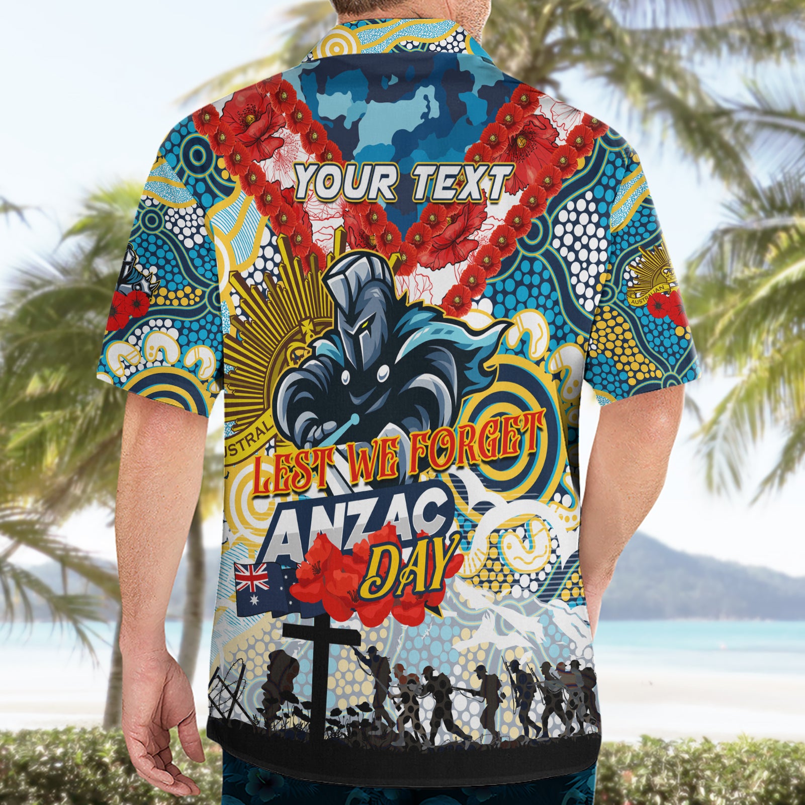 Personalised Titans ANZAC Day Hawaiian Shirt Aboriginal Rising Sun - Vibe Hoodie Shop