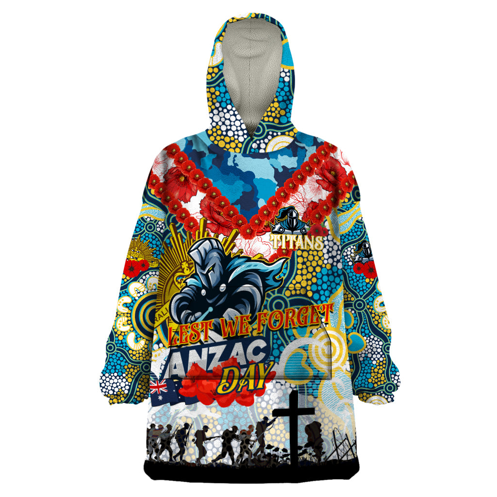 Personalised Titans ANZAC Day Wearable Blanket Hoodie Aboriginal Rising Sun - Vibe Hoodie Shop