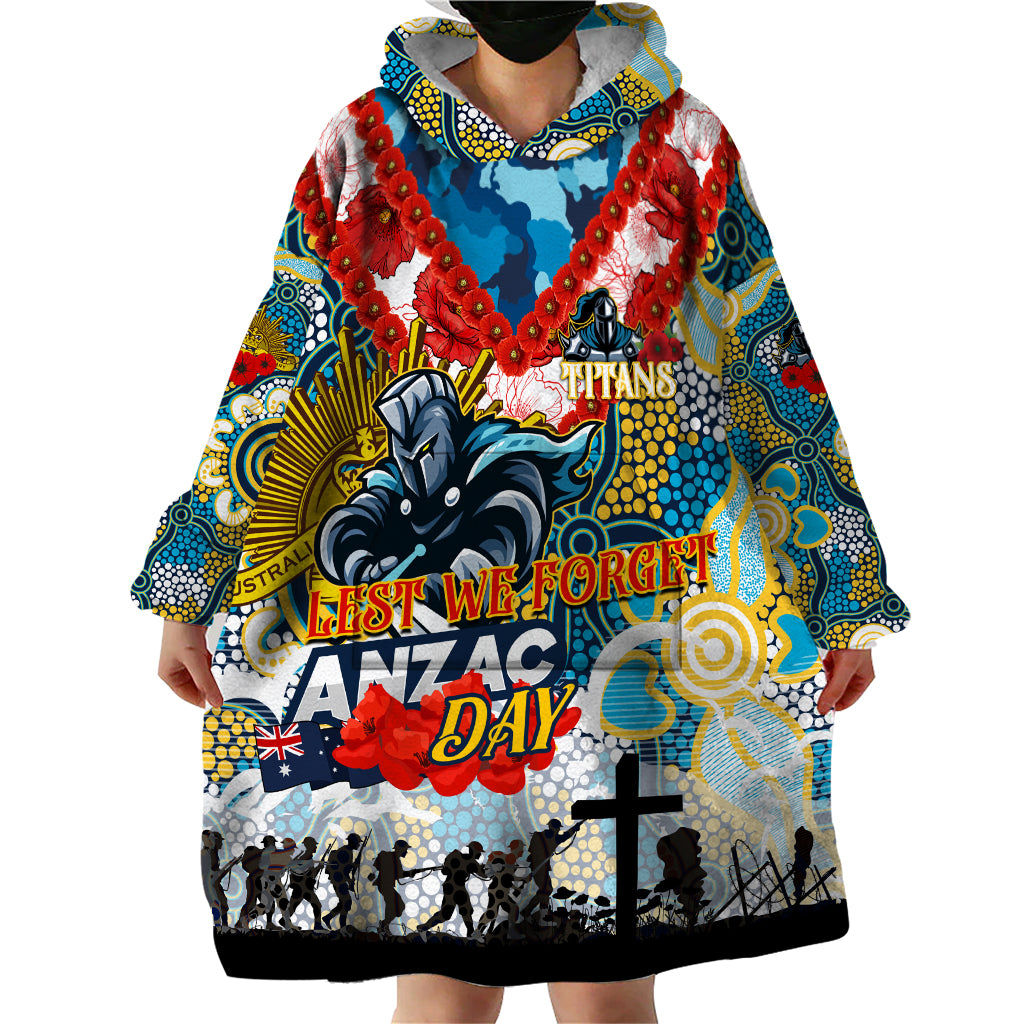 Personalised Titans ANZAC Day Wearable Blanket Hoodie Aboriginal Rising Sun - Vibe Hoodie Shop