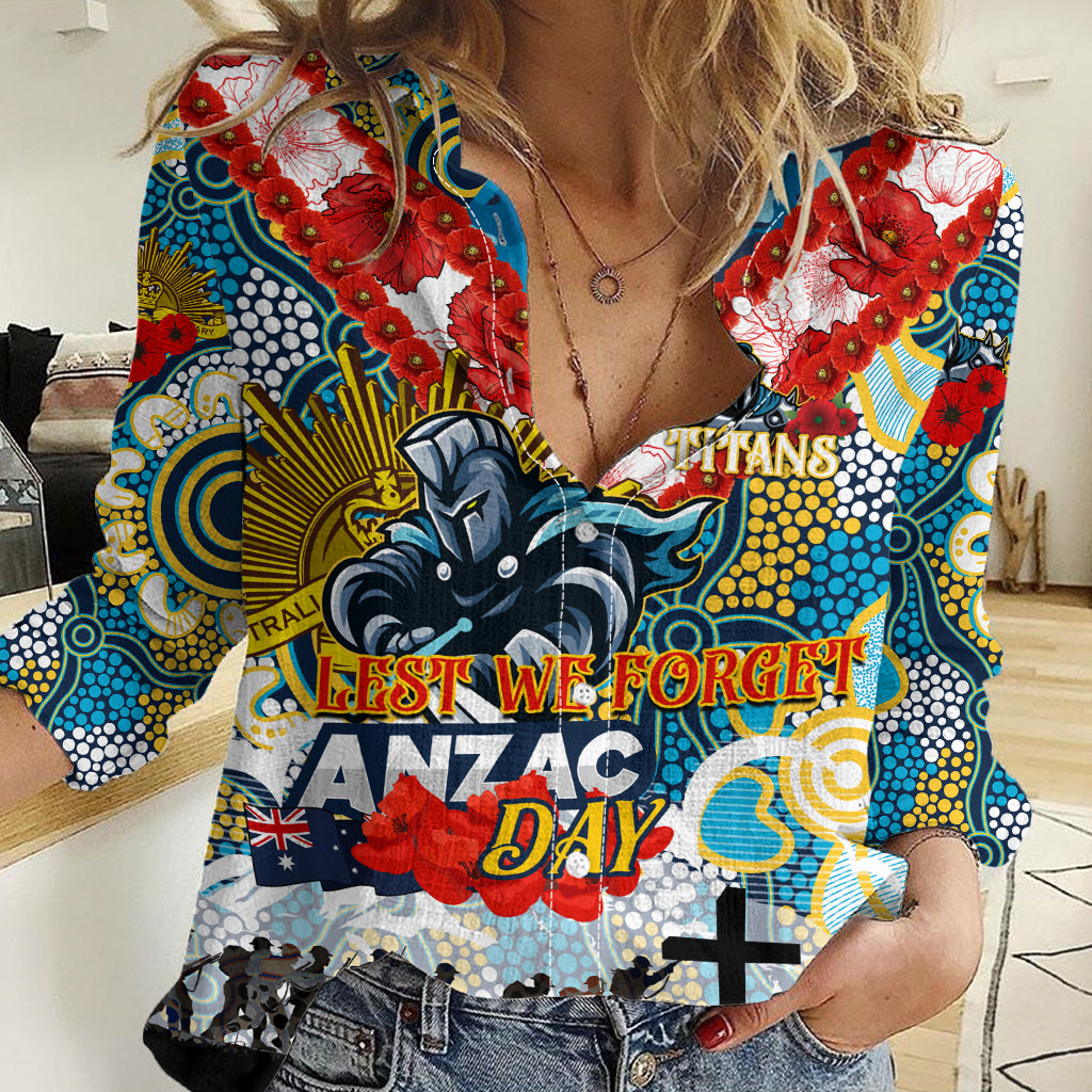Personalised Titans ANZAC Day Women Casual Shirt Aboriginal Rising Sun - Vibe Hoodie Shop