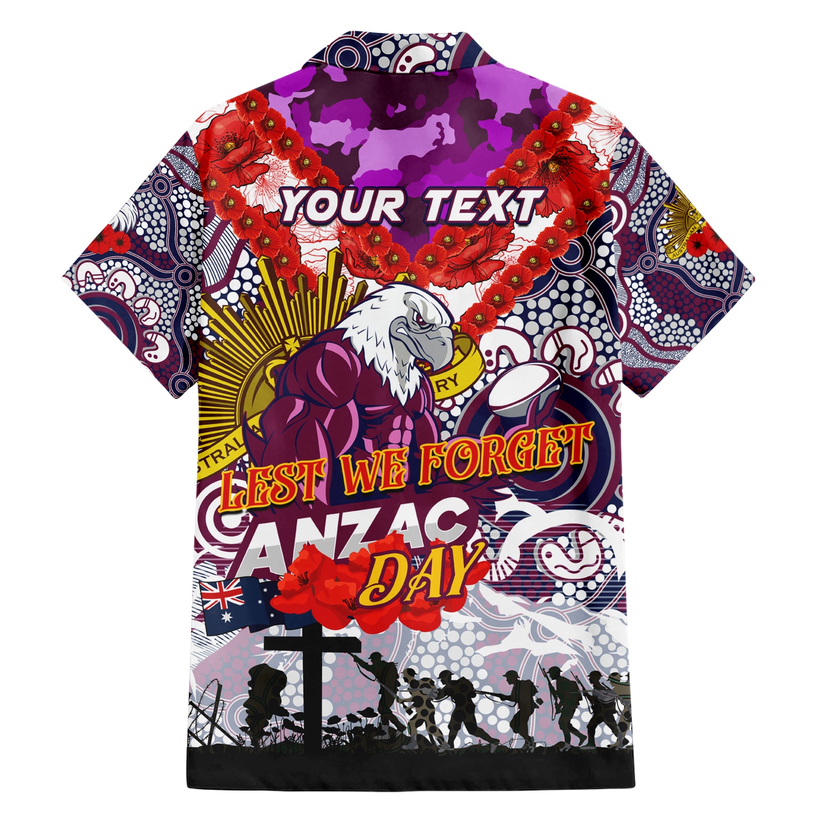 Personalised Eagles ANZAC Day Hawaiian Shirt Aboriginal Rising Sun - Vibe Hoodie Shop