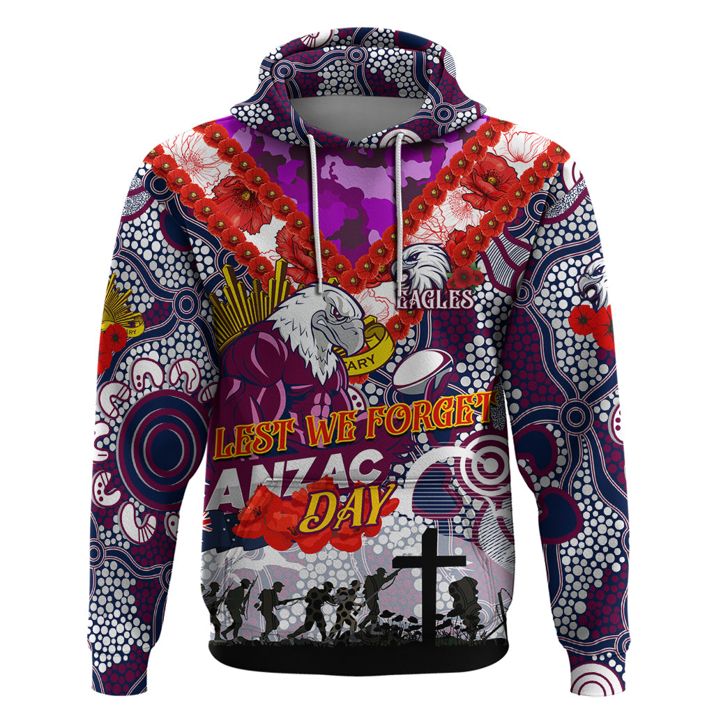 Personalised Eagles ANZAC Day Hoodie Aboriginal Rising Sun - Vibe Hoodie Shop