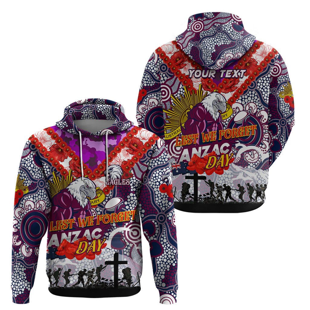 Personalised Eagles ANZAC Day Hoodie Aboriginal Rising Sun - Vibe Hoodie Shop