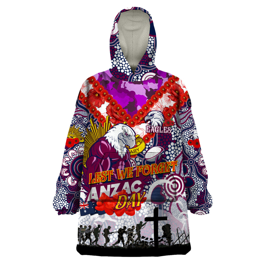 Personalised Eagles ANZAC Day Wearable Blanket Hoodie Aboriginal Rising Sun - Vibe Hoodie Shop