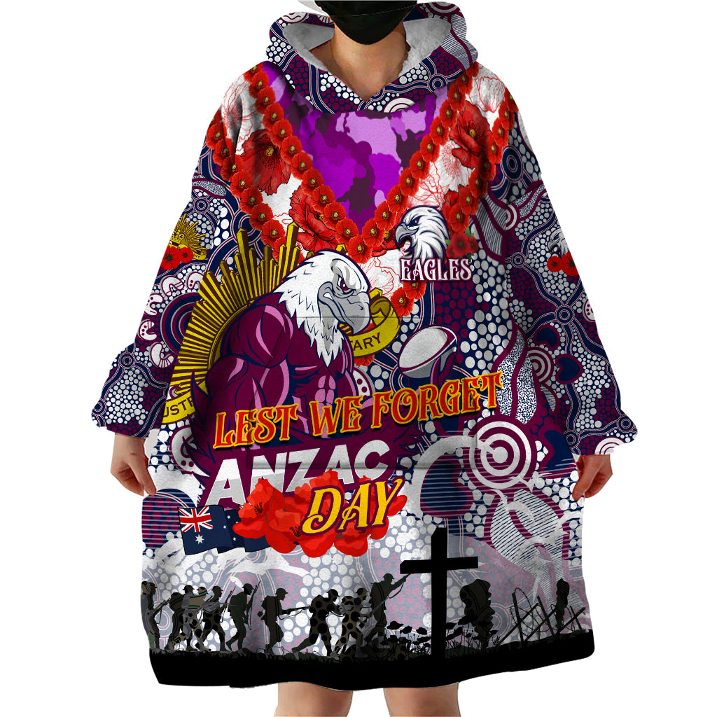 Personalised Eagles ANZAC Day Wearable Blanket Hoodie Aboriginal Rising Sun - Vibe Hoodie Shop