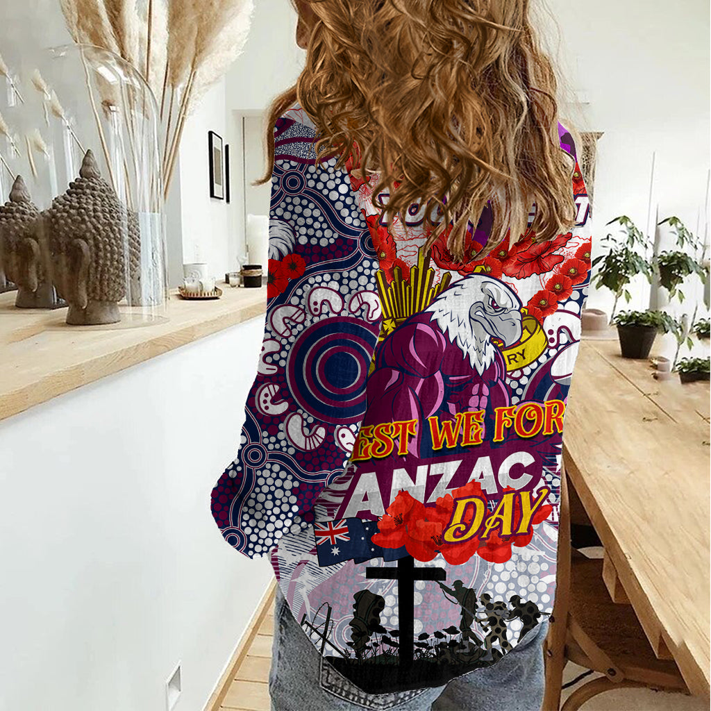 Personalised Eagles ANZAC Day Women Casual Shirt Aboriginal Rising Sun - Vibe Hoodie Shop