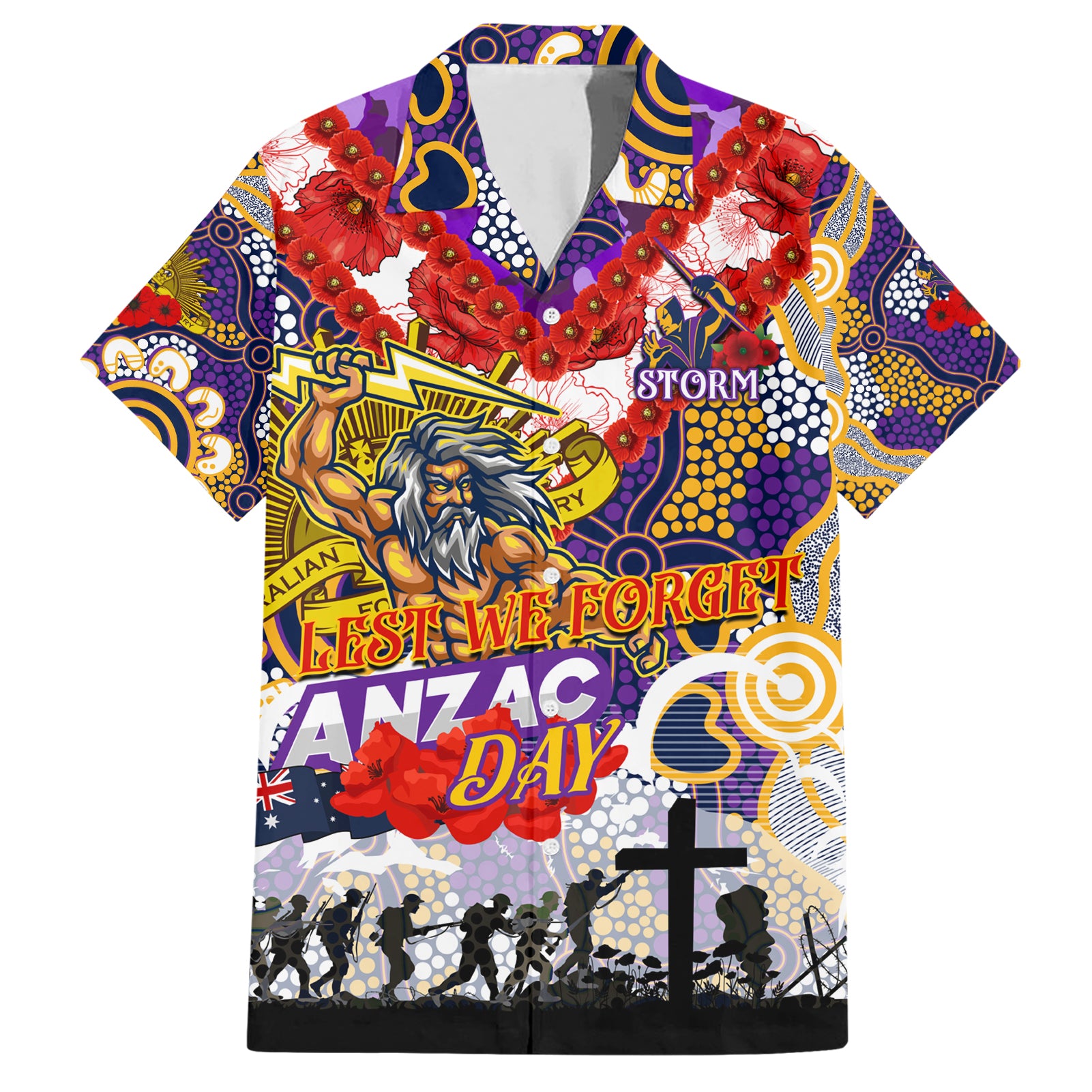 Personalised Storm ANZAC Day Hawaiian Shirt Aboriginal Rising Sun - Vibe Hoodie Shop