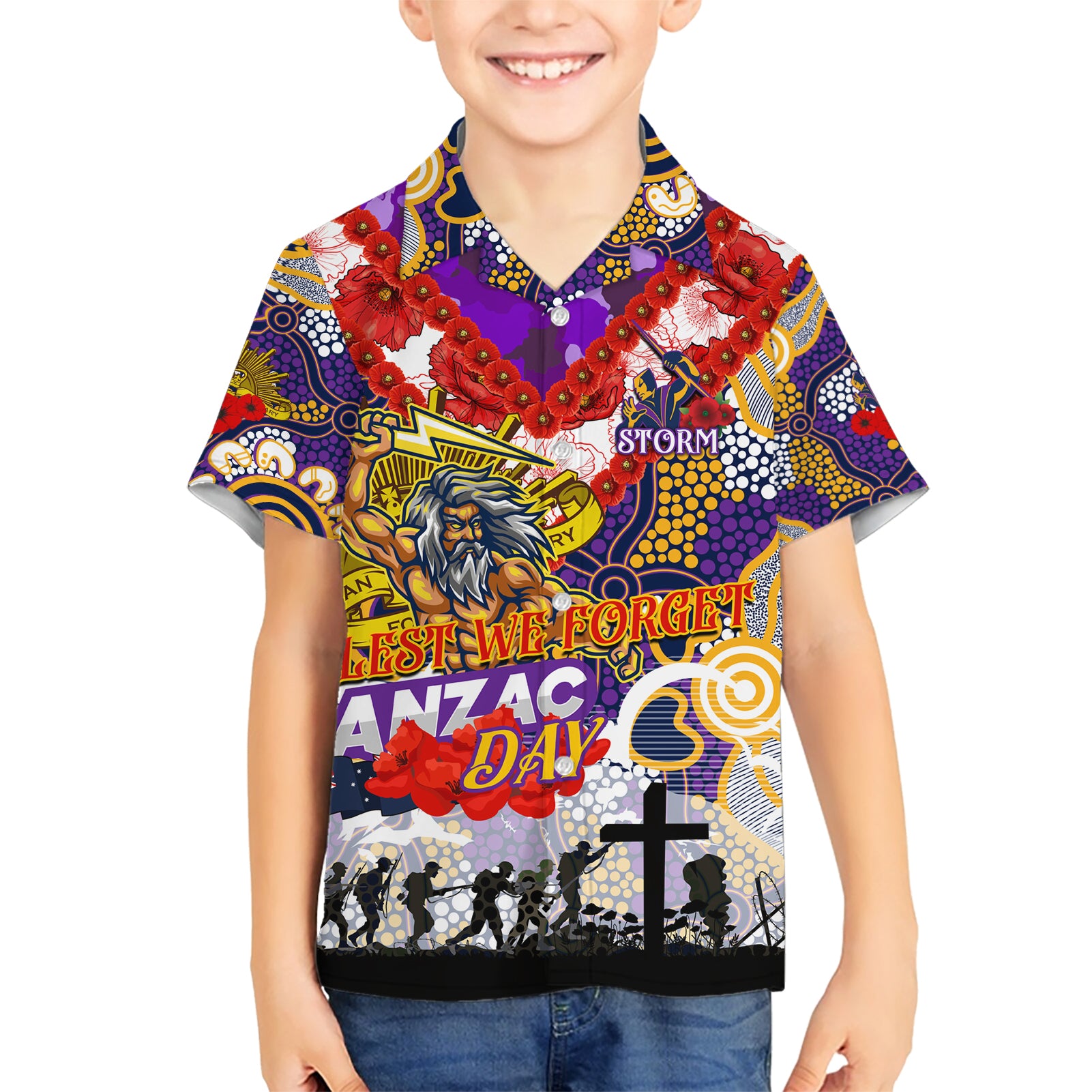 Personalised Storm ANZAC Day Hawaiian Shirt Aboriginal Rising Sun - Vibe Hoodie Shop