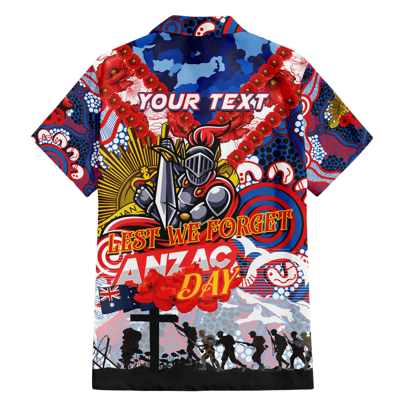 Personalised Knights ANZAC Day Hawaiian Shirt Aboriginal Rising Sun - Vibe Hoodie Shop