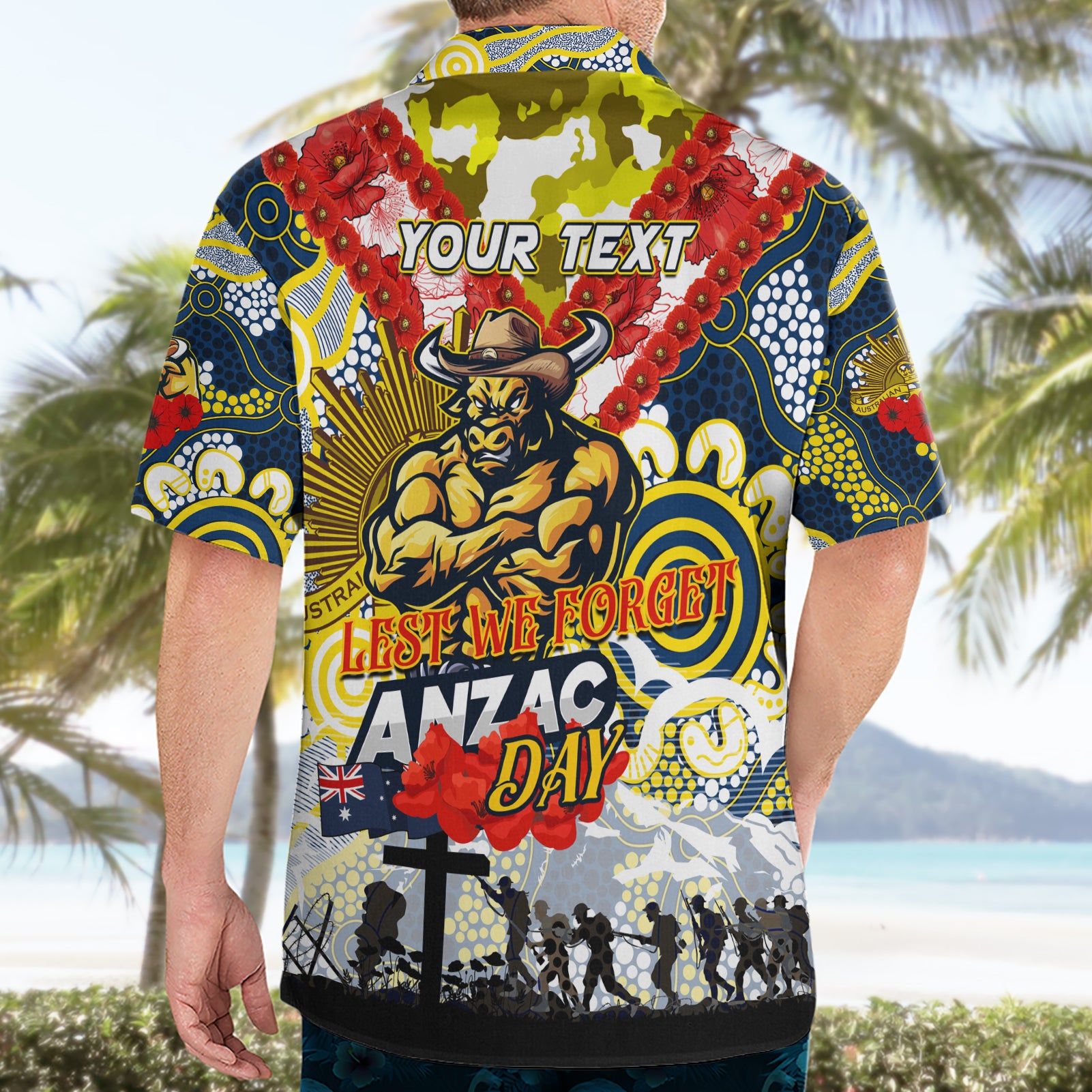 Personalised Cowboys ANZAC Day Hawaiian Shirt Aboriginal Rising Sun - Vibe Hoodie Shop