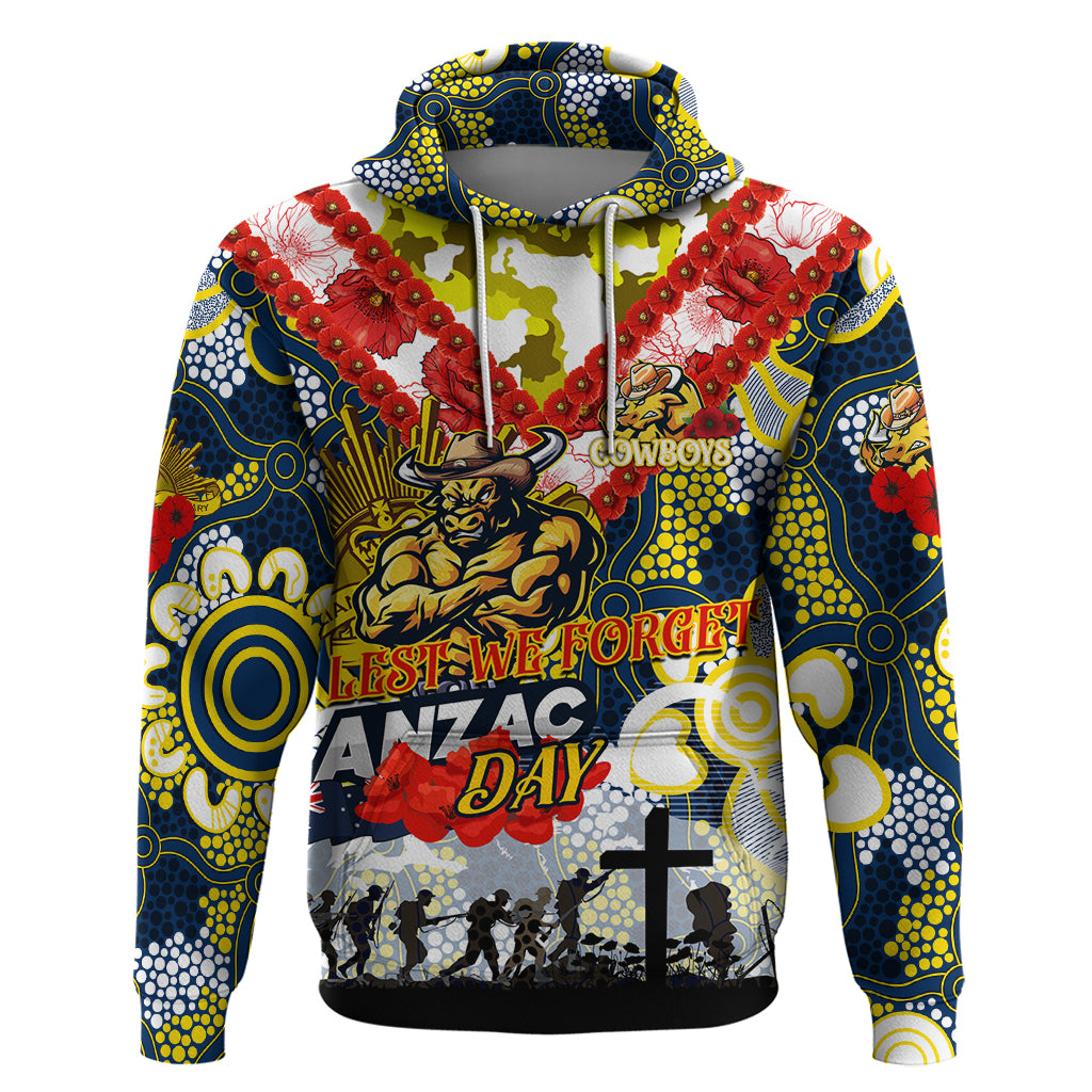 Personalised Cowboys ANZAC Day Hoodie Aboriginal Rising Sun - Vibe Hoodie Shop
