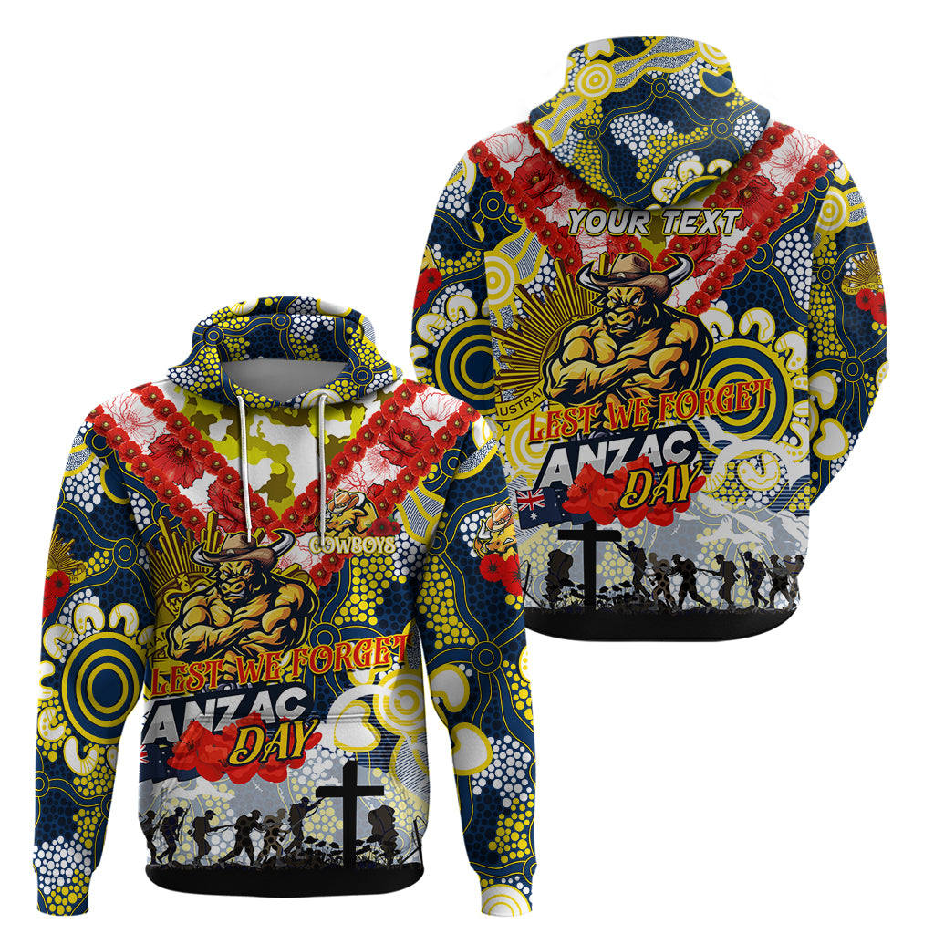 Personalised Cowboys ANZAC Day Hoodie Aboriginal Rising Sun - Vibe Hoodie Shop