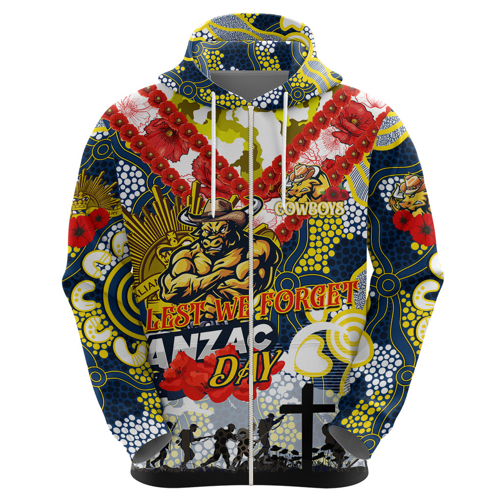Personalised Cowboys ANZAC Day Hoodie Aboriginal Rising Sun - Vibe Hoodie Shop