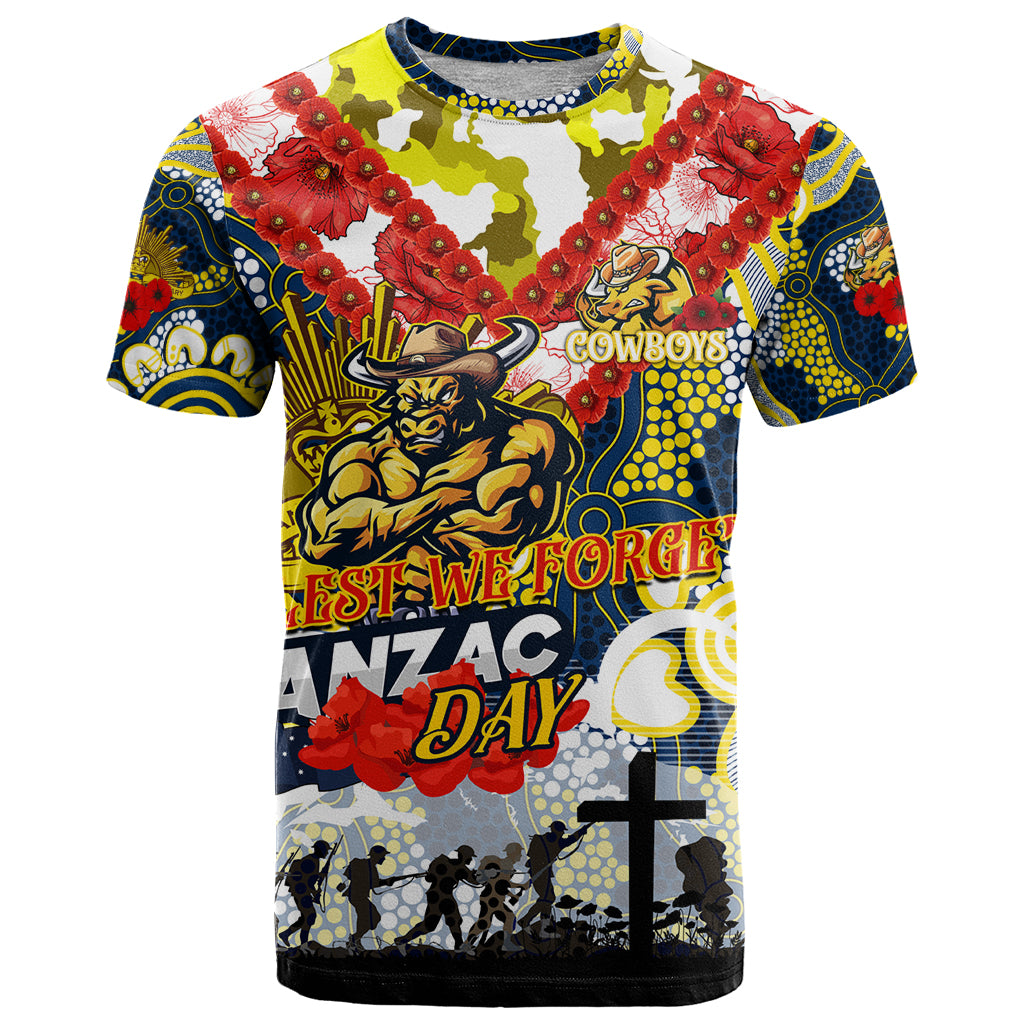 Personalised Cowboys ANZAC Day T Shirt Aboriginal Rising Sun - Vibe Hoodie Shop