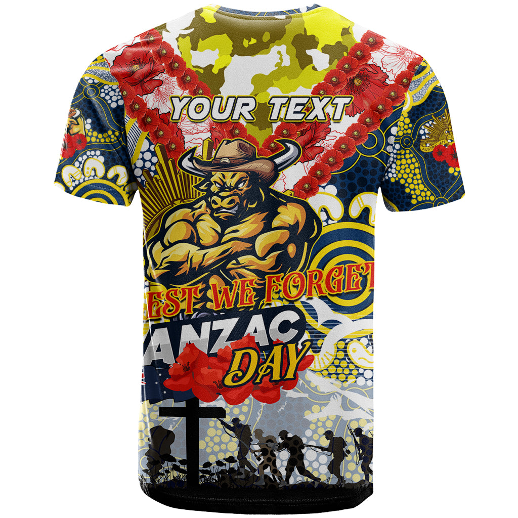 Personalised Cowboys ANZAC Day T Shirt Aboriginal Rising Sun - Vibe Hoodie Shop