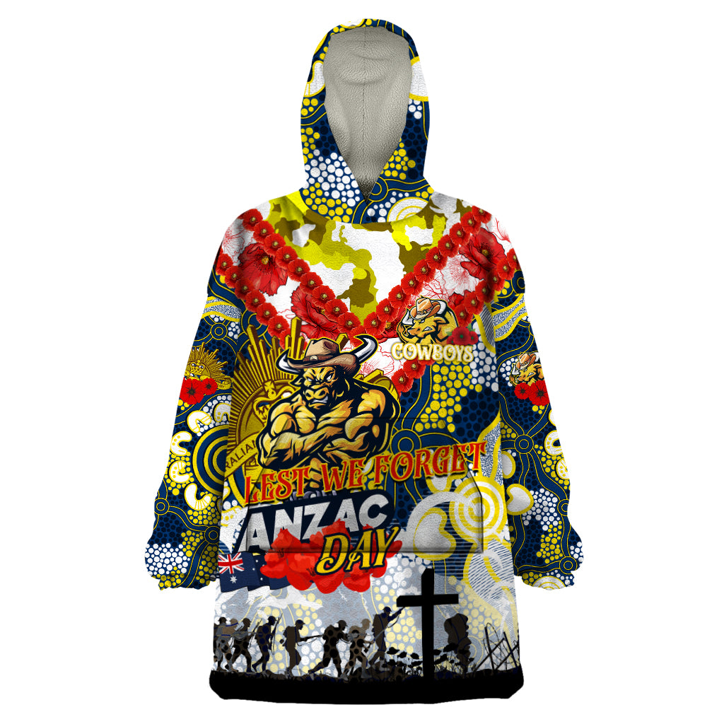 Personalised Cowboys ANZAC Day Wearable Blanket Hoodie Aboriginal Rising Sun - Vibe Hoodie Shop