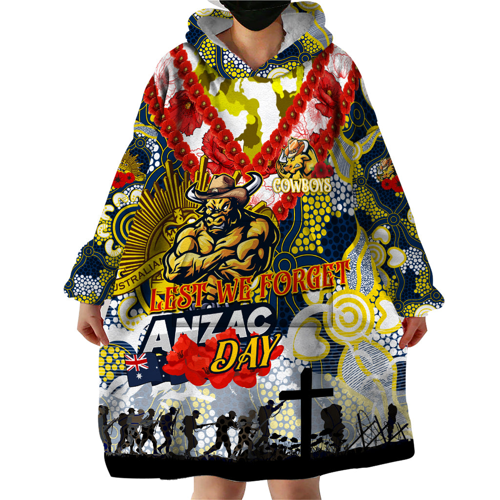 Personalised Cowboys ANZAC Day Wearable Blanket Hoodie Aboriginal Rising Sun - Vibe Hoodie Shop