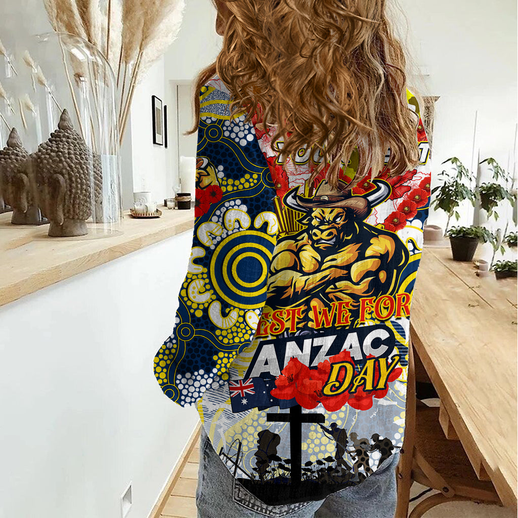 Personalised Cowboys ANZAC Day Women Casual Shirt Aboriginal Rising Sun - Vibe Hoodie Shop