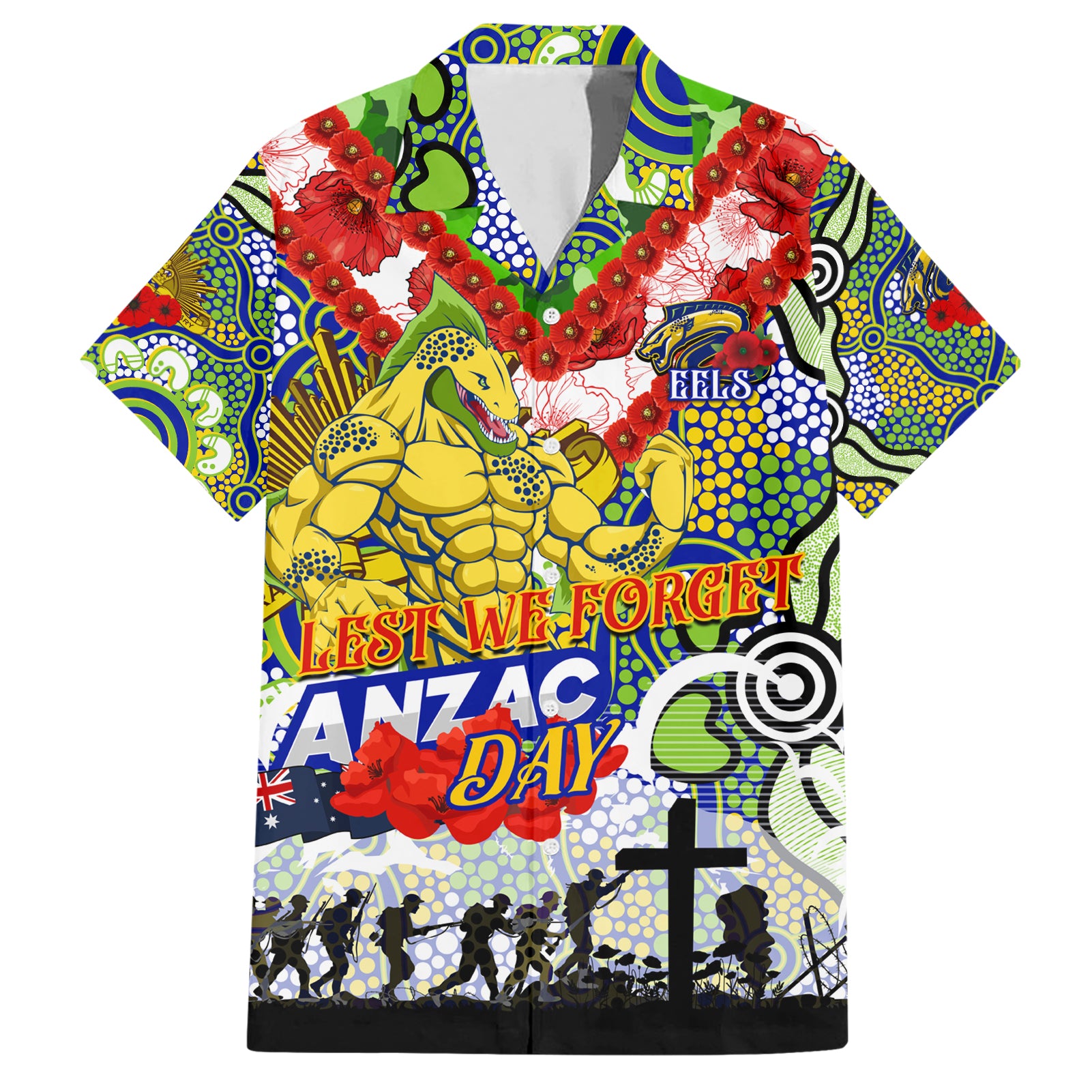 Personalised Eels ANZAC Day Hawaiian Shirt Aboriginal Rising Sun - Vibe Hoodie Shop