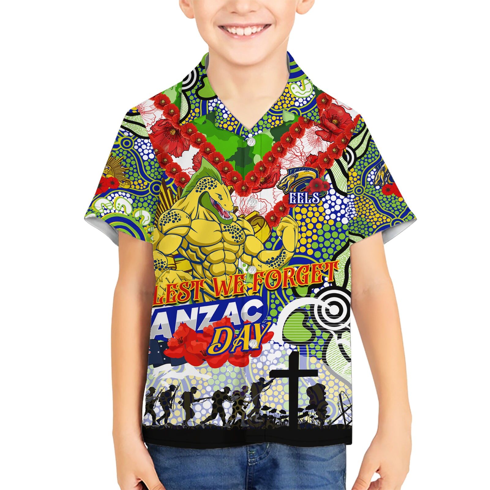 Personalised Eels ANZAC Day Hawaiian Shirt Aboriginal Rising Sun - Vibe Hoodie Shop