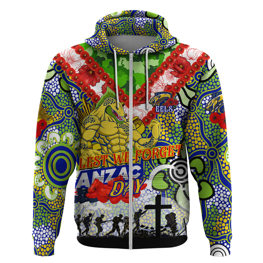 Personalised Eels ANZAC Day Hoodie Aboriginal Rising Sun - Vibe Hoodie Shop