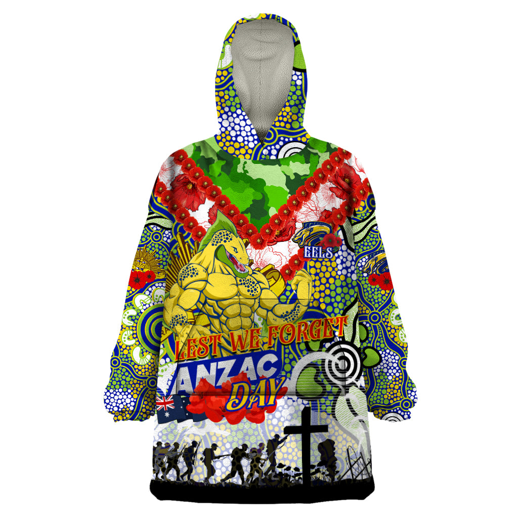 Personalised Eels ANZAC Day Wearable Blanket Hoodie Aboriginal Rising Sun - Vibe Hoodie Shop