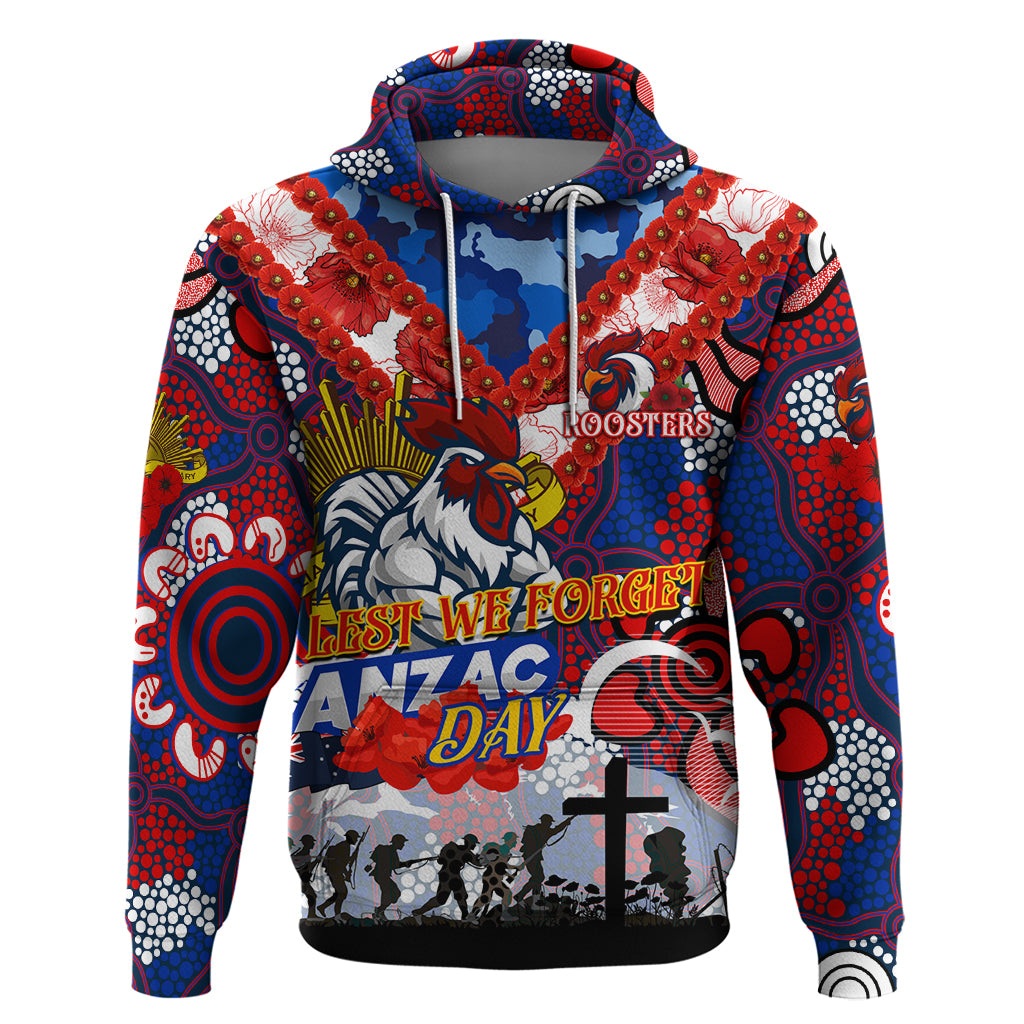 Personalised Roosters ANZAC Day Hoodie Aboriginal Rising Sun - Vibe Hoodie Shop