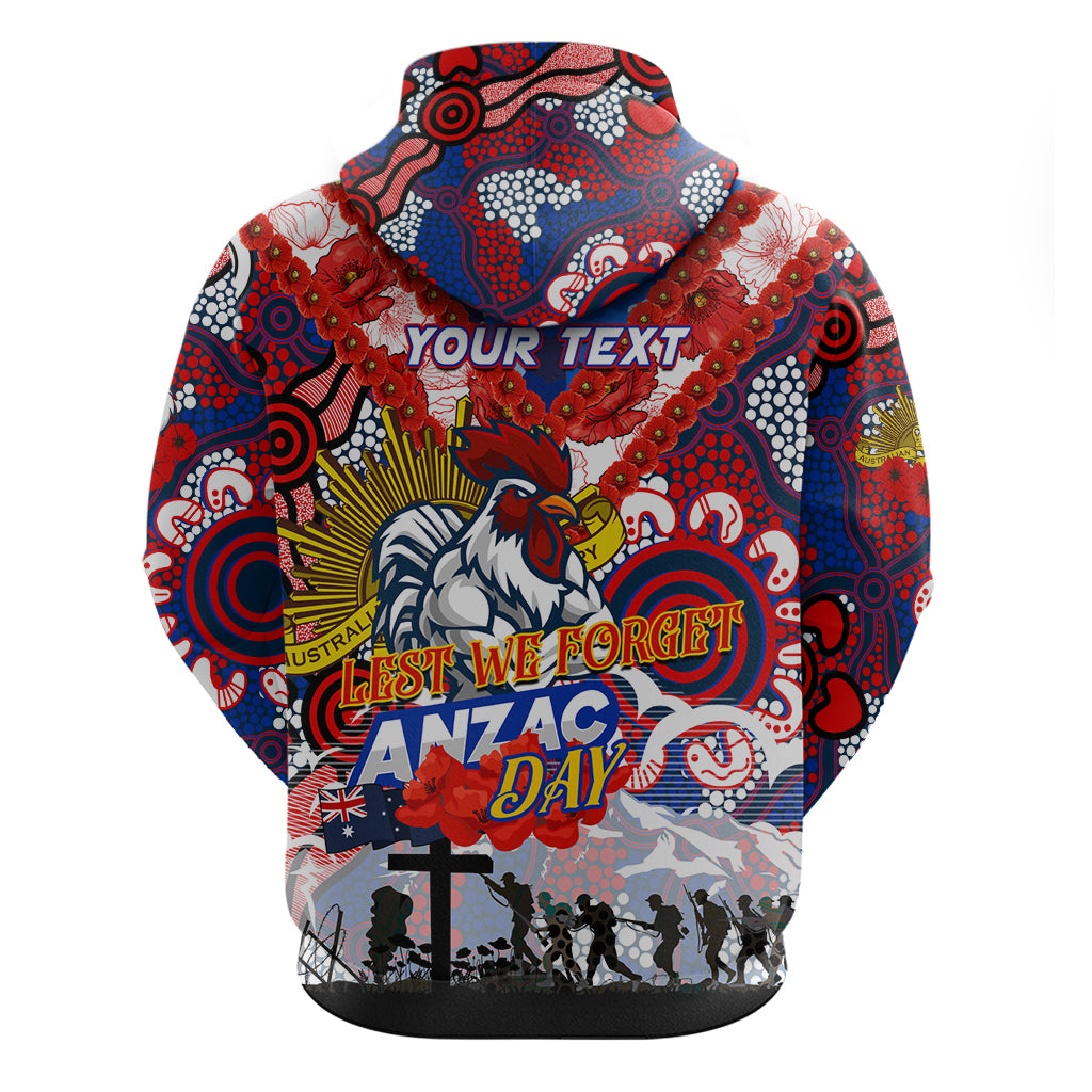 Personalised Roosters ANZAC Day Hoodie Aboriginal Rising Sun - Vibe Hoodie Shop