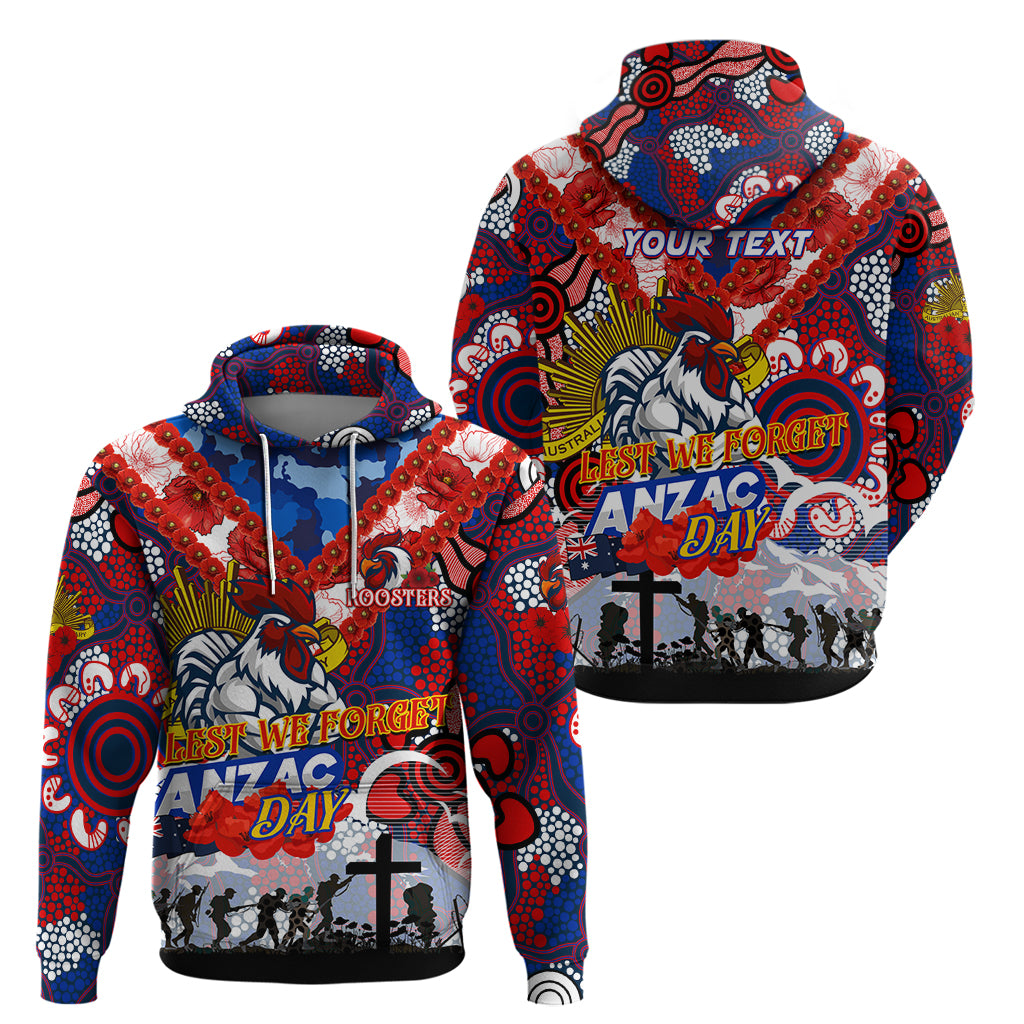 Personalised Roosters ANZAC Day Hoodie Aboriginal Rising Sun - Vibe Hoodie Shop