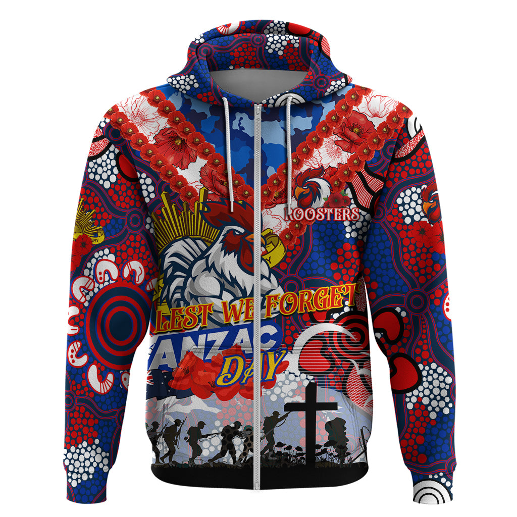 Personalised Roosters ANZAC Day Hoodie Aboriginal Rising Sun - Vibe Hoodie Shop