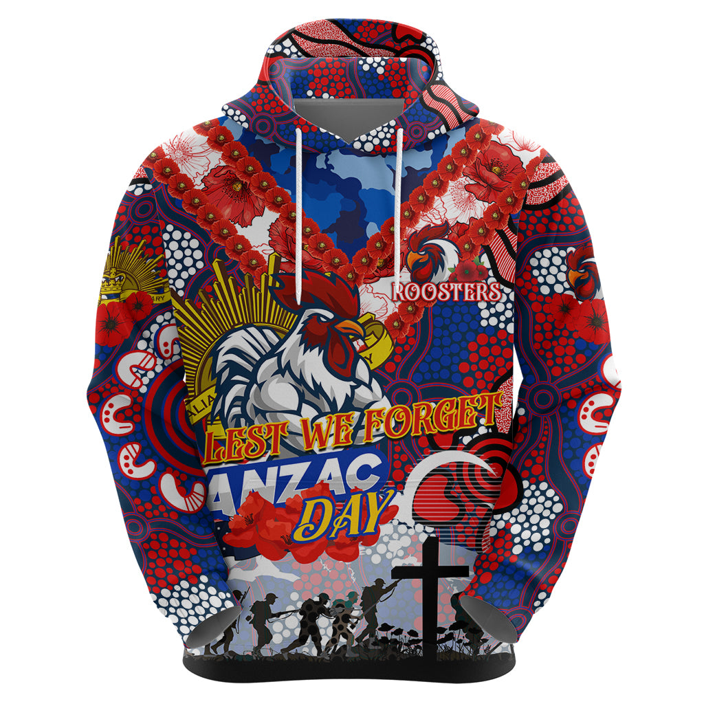 Personalised Roosters ANZAC Day Hoodie Aboriginal Rising Sun - Vibe Hoodie Shop