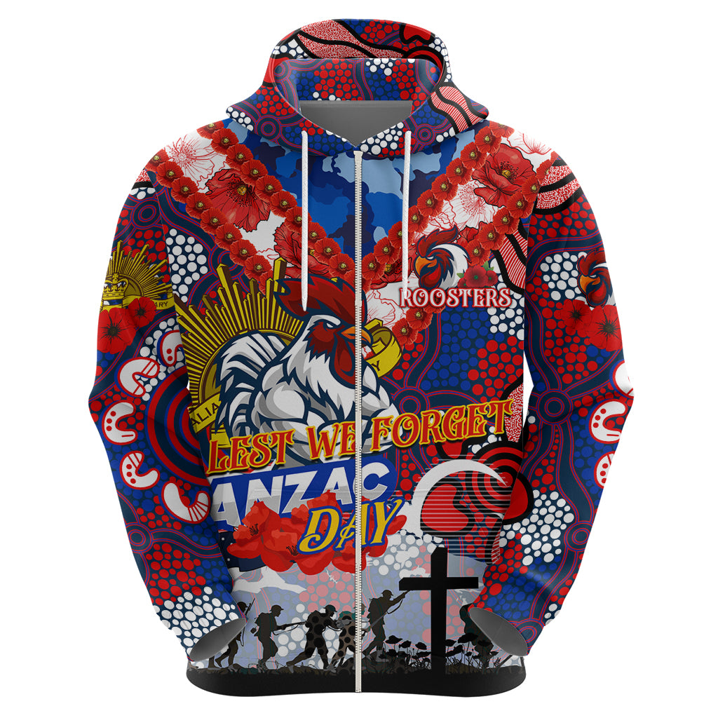 Personalised Roosters ANZAC Day Hoodie Aboriginal Rising Sun - Vibe Hoodie Shop