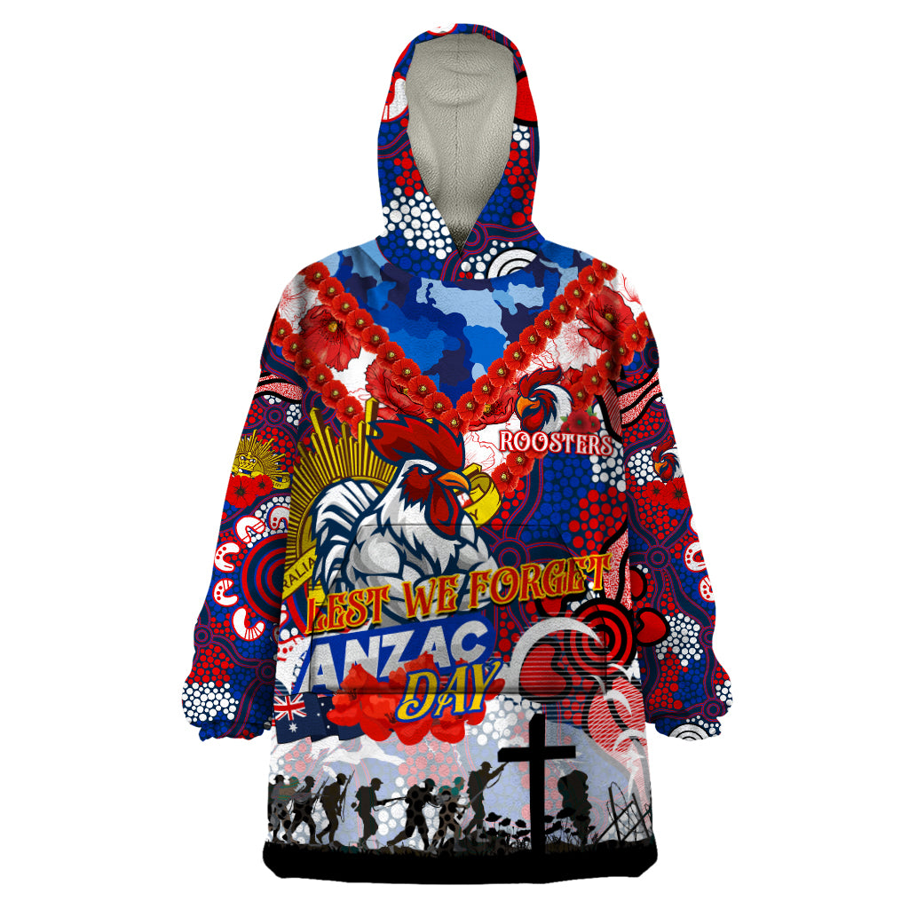 Personalised Roosters ANZAC Day Wearable Blanket Hoodie Aboriginal Rising Sun - Vibe Hoodie Shop