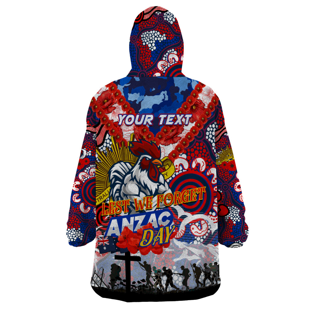 Personalised Roosters ANZAC Day Wearable Blanket Hoodie Aboriginal Rising Sun - Vibe Hoodie Shop